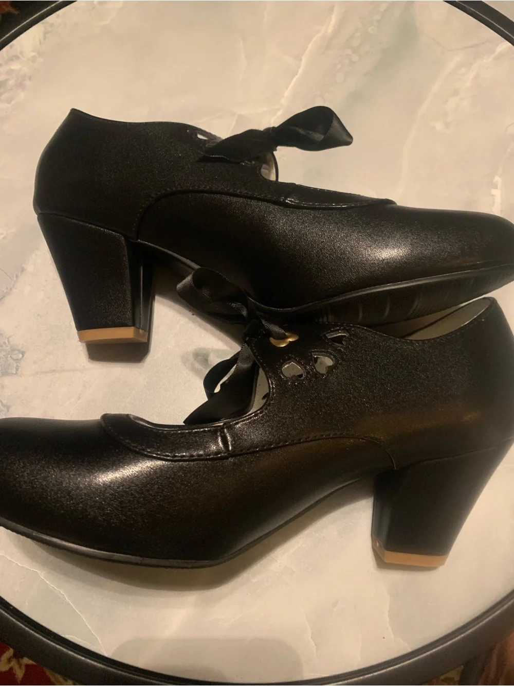Girls Black Mary Jane Ribbon Shoes
